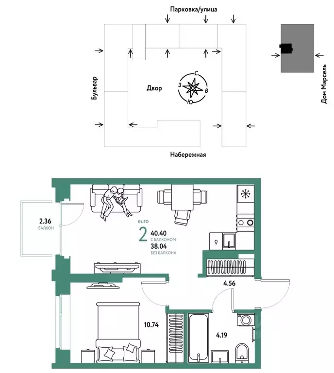 2-к кв. Тюменская область, Тюмень Береговая ул., 100к2 (40.4 м) - Фото 1