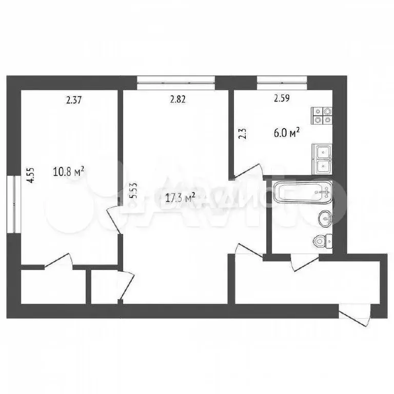 2-к. квартира, 43,8 м, 1/3 эт. - Фото 0