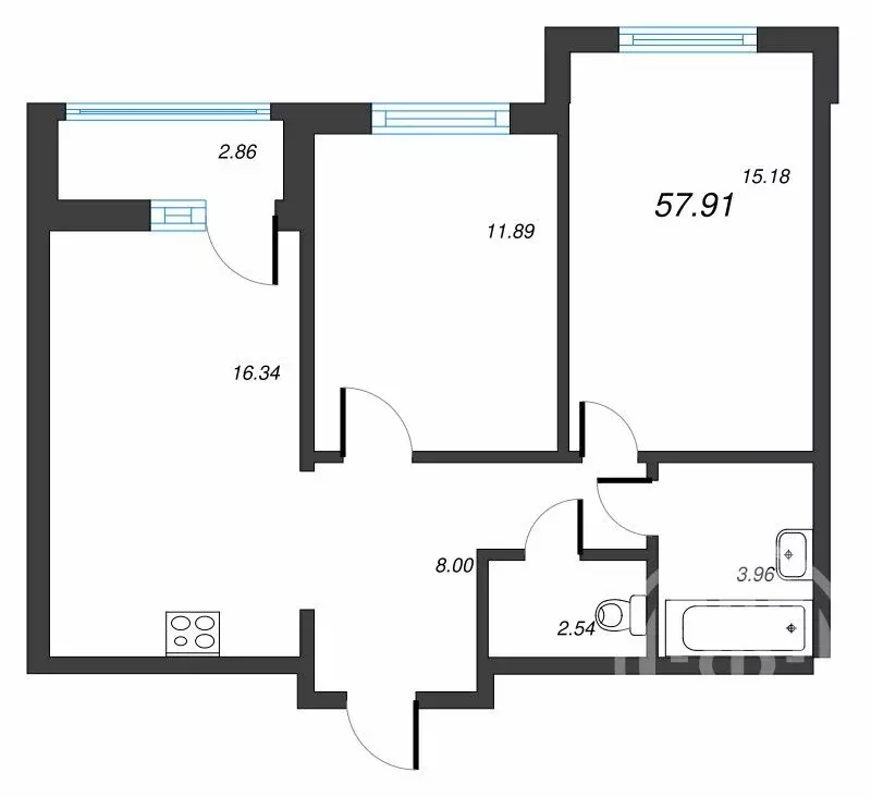 2-комнатная квартира: деревня Новосаратовка, улица Первых, 4к3 (60.77 ... - Фото 0