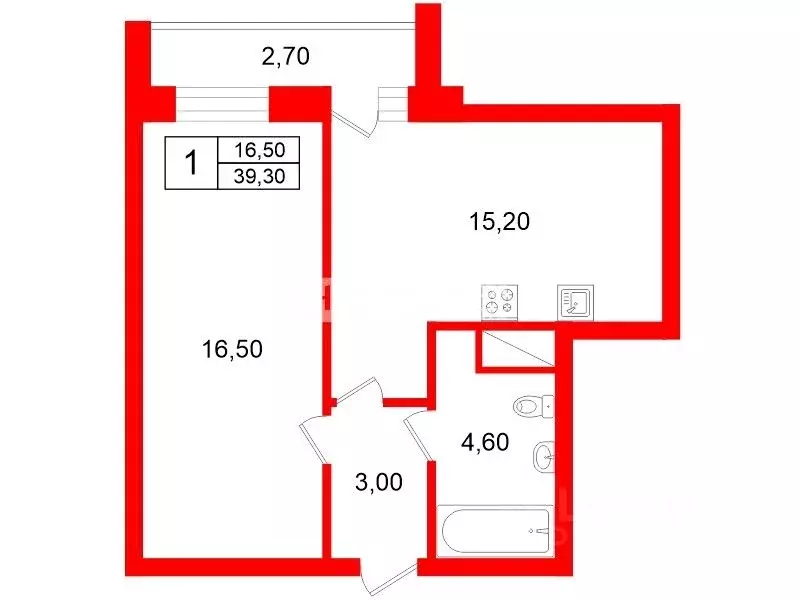 1-к кв. Санкт-Петербург ул. Савушкина, 104 (39.3 м) - Фото 1