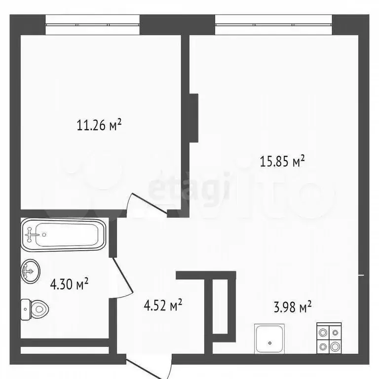 1-к. квартира, 33,9 м, 4/10 эт. - Фото 0