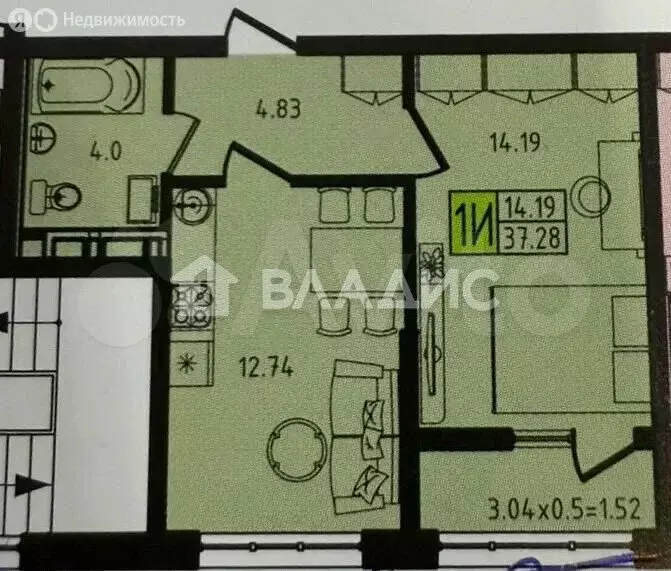 1-комнатная квартира: Майкоп, улица К.А. Васильева, 1к3 (37.28 м) - Фото 1
