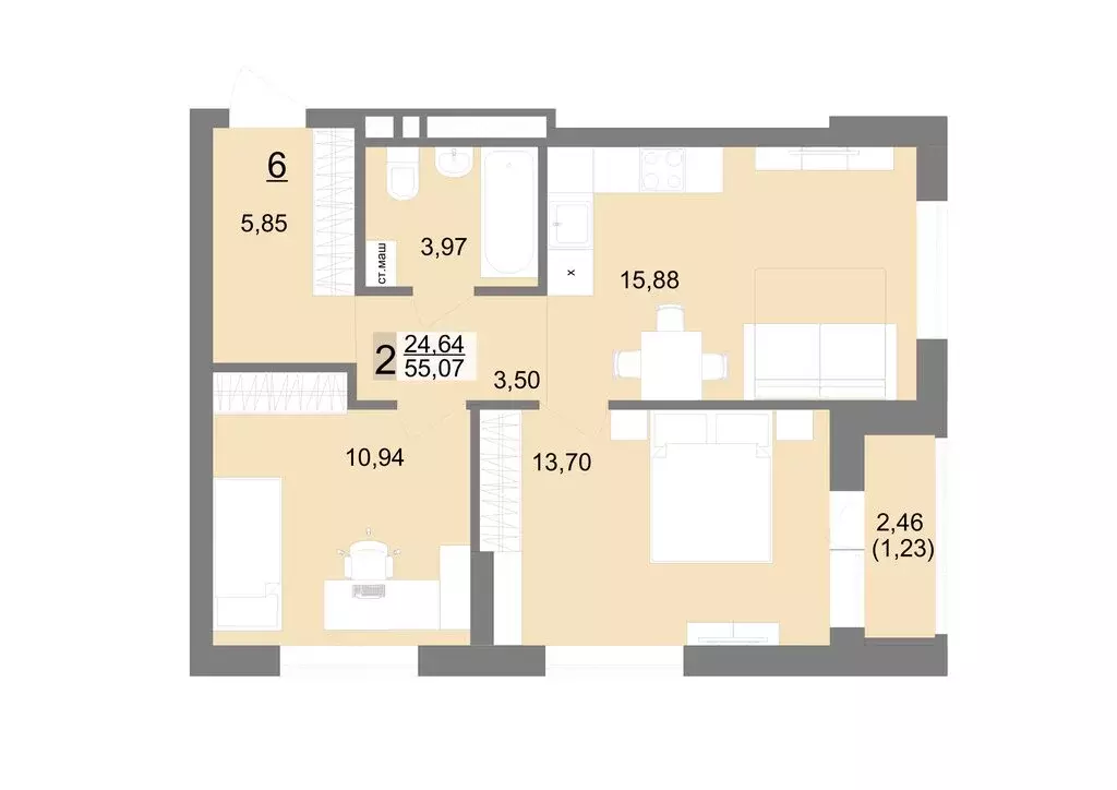 2-комнатная квартира: Екатеринбург, Тенистая улица, 8с5 (55.07 м) - Фото 0