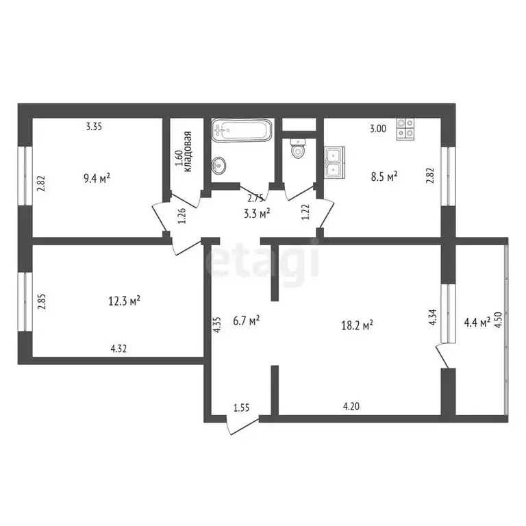 3-комнатная квартира: Абакан, улица Крылова, 106к2 (64.5 м) - Фото 0
