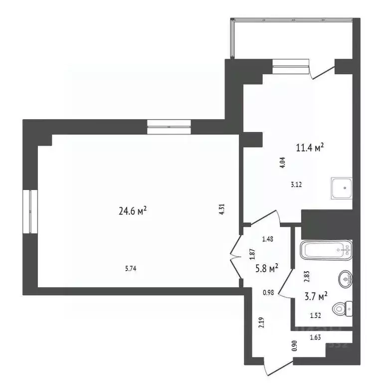 1-к кв. Красноярский край, Красноярск Караульная ул., 39 (46.7 м) - Фото 2