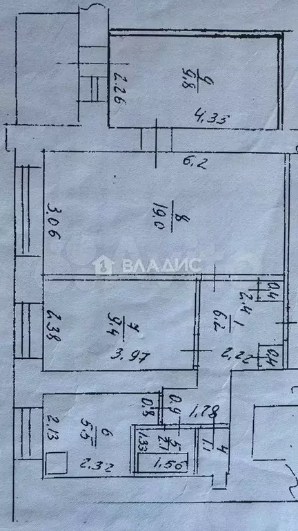 3-к. квартира, 53,9 м, 8/9 эт. - Фото 0