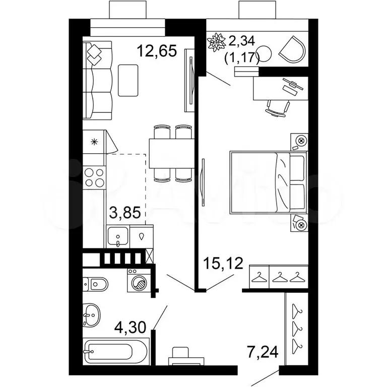 2-к. квартира, 44,3 м, 2/10 эт. - Фото 0