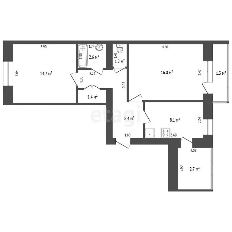 2-комнатная квартира: деревня Шиханы, Центральная улица, 3 (51.9 м) - Фото 1