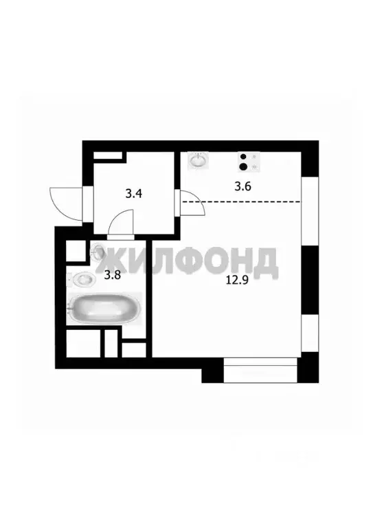 Студия Новосибирская область, Новосибирск ул. Костычева, 19/1 (23.7 м) - Фото 0