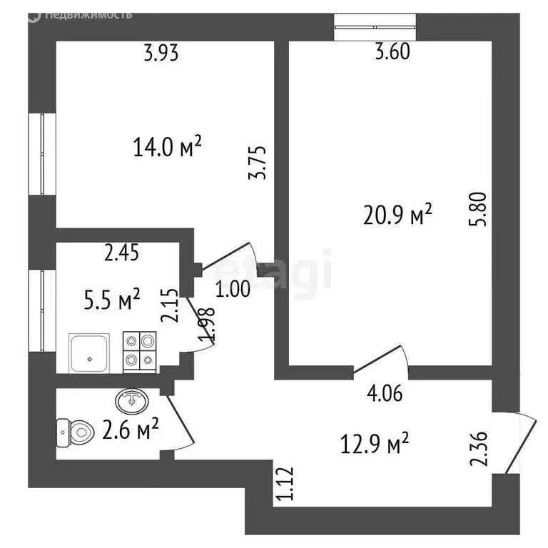 2-комнатная квартира: Ишим, улица Карла Маркса, 13 (55.7 м) - Фото 0