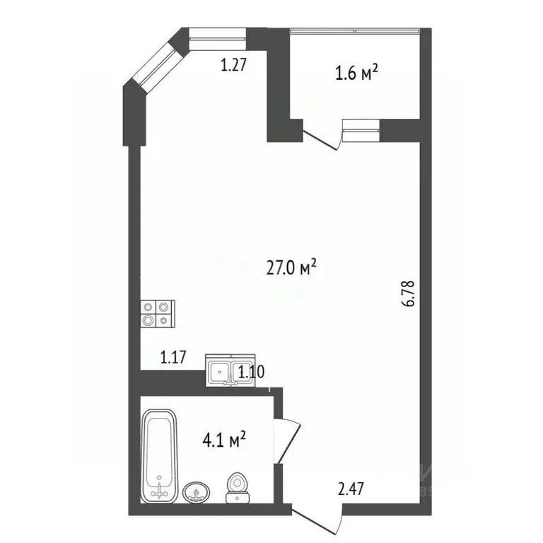 Студия Оренбургская область, Оренбург ул. Терешковой, 245/4 (31.1 м) - Фото 2