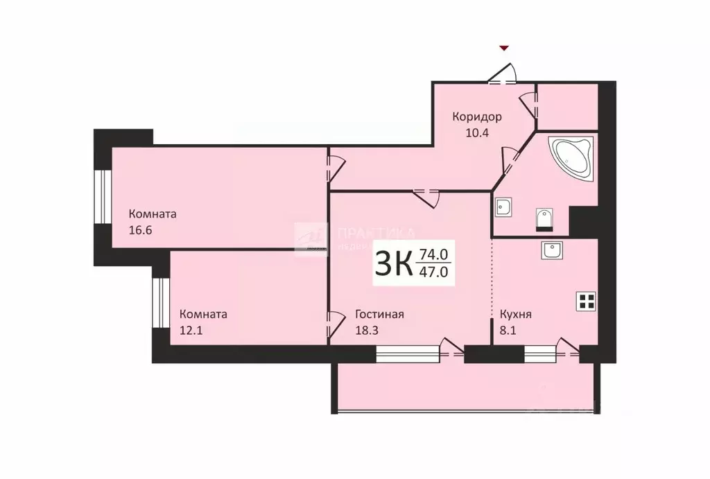3-к кв. Московская область, Балашиха ул. Флерова, 2А (74.0 м) - Фото 2
