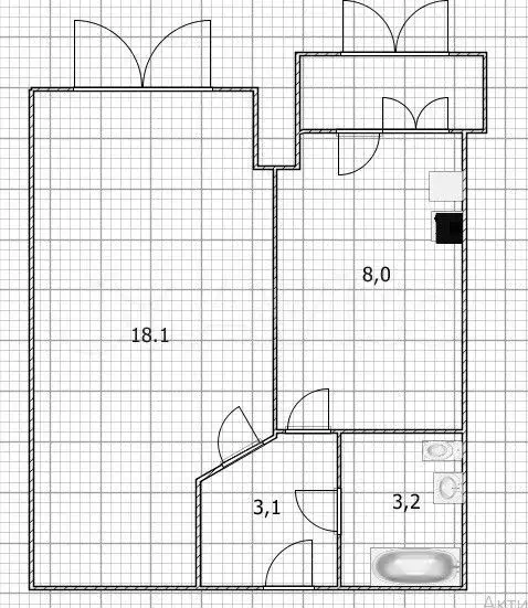 1-к. квартира, 32,4 м, 1/3 эт. - Фото 0