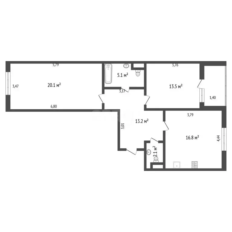 2-комнатная квартира: Санкт-Петербург, Кременчугская улица, 9к1 (71 м) - Фото 1