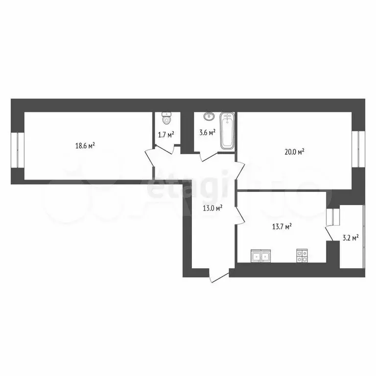 2-к. квартира, 70,1 м, 4/9 эт. - Фото 0