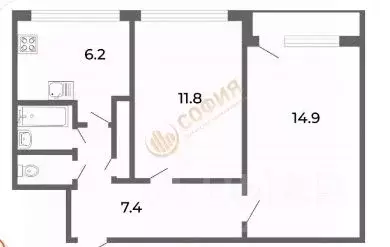 2-к кв. Санкт-Петербург Серебристый бул., 26 (43.9 м) - Фото 2