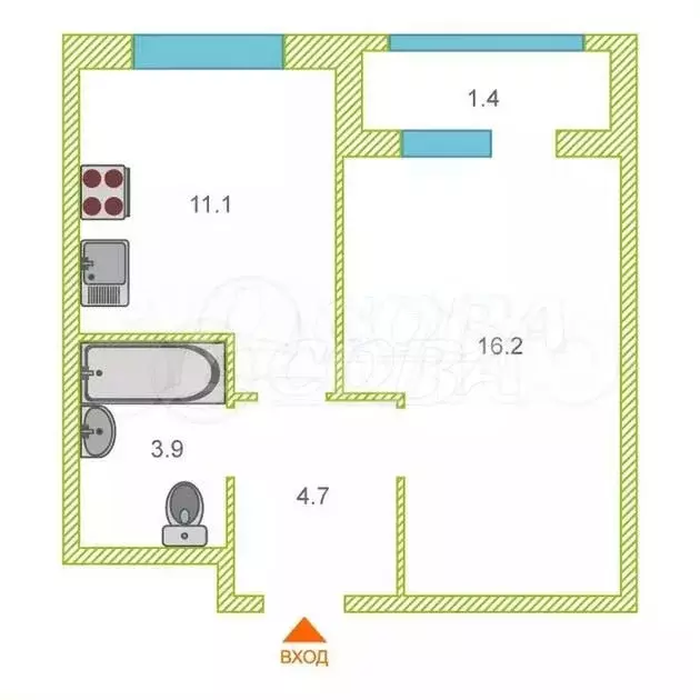 1-к. квартира, 40 м, 3/24 эт. - Фото 0