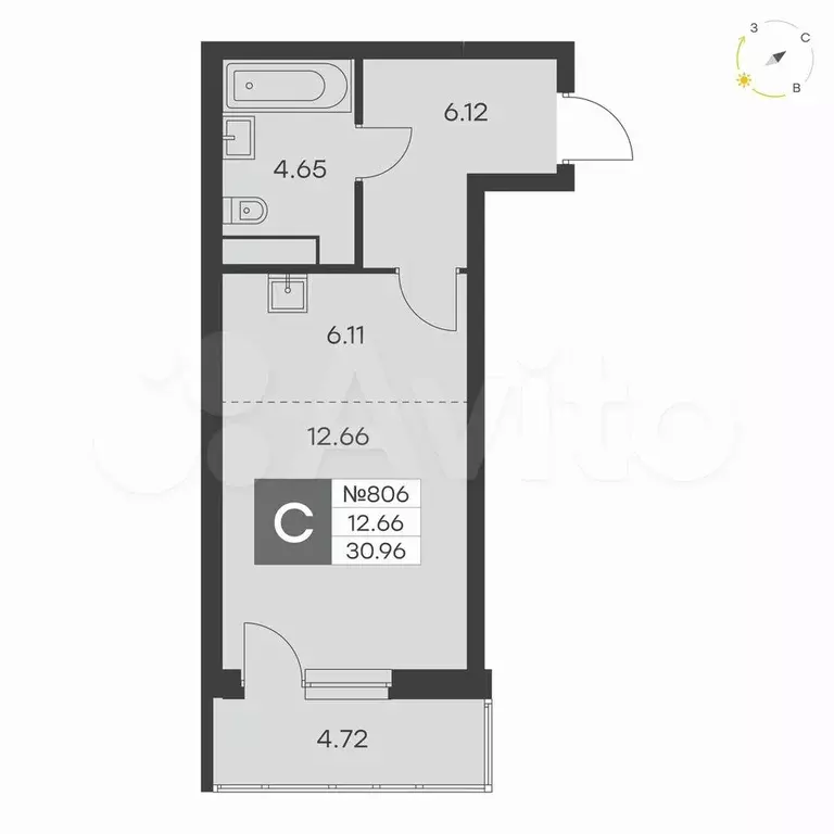 Квартира-студия, 31 м, 11/25 эт. - Фото 0