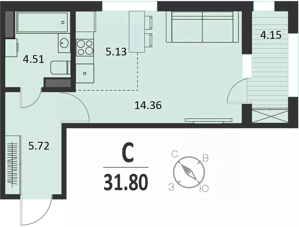 Студия Курская область, Курск Хуторская ул., 33 (31.8 м) - Фото 0