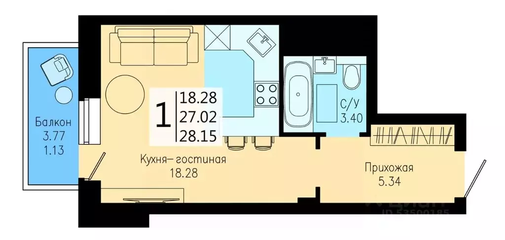 Студия Красноярский край, Красноярск Дудинская ул. (28.15 м) - Фото 0