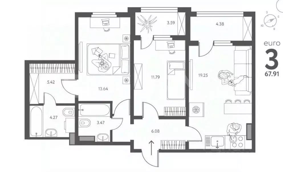 3-к кв. Липецкая область, Липецк ул. Перова, 2В (67.91 м) - Фото 2