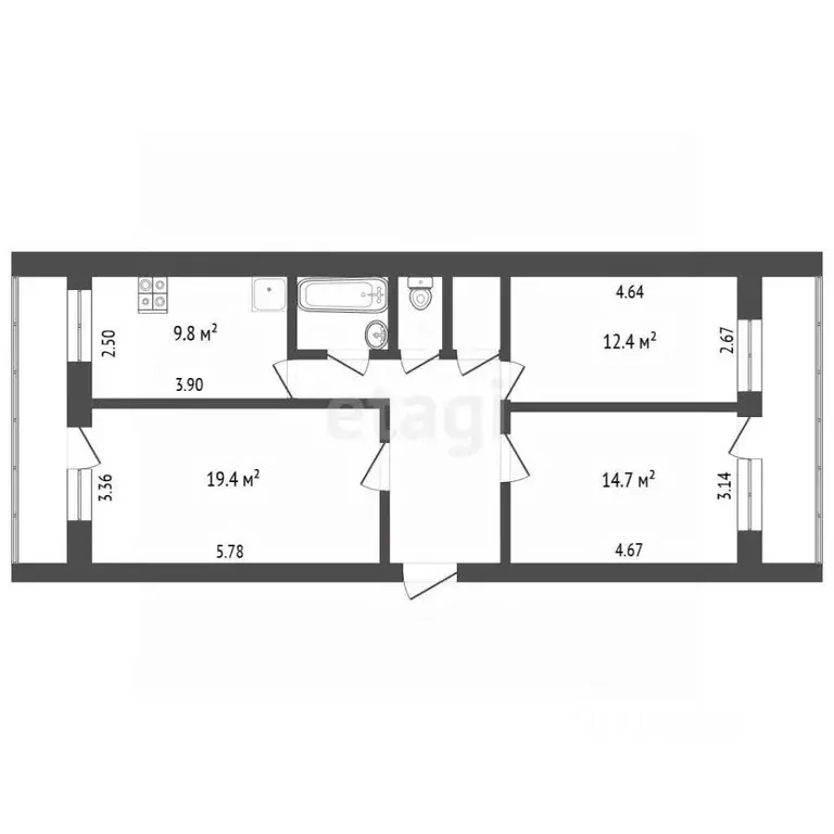 3-к кв. Белгородская область, Белгород Студенческая ул., 6а (72.2 м) - Фото 2