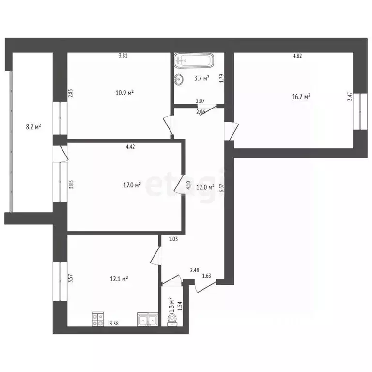 3-к кв. Тюменская область, Тюмень ул. Станислава Карнацевича, 14к1 ... - Фото 2