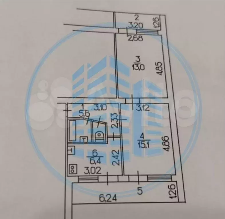 2-к. квартира, 42,7 м, 6/7 эт. - Фото 0