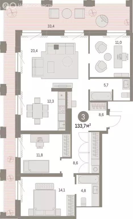 2-комнатная квартира: Новосибирск, жилой комплекс Мылзавод (132.35 м) - Фото 1