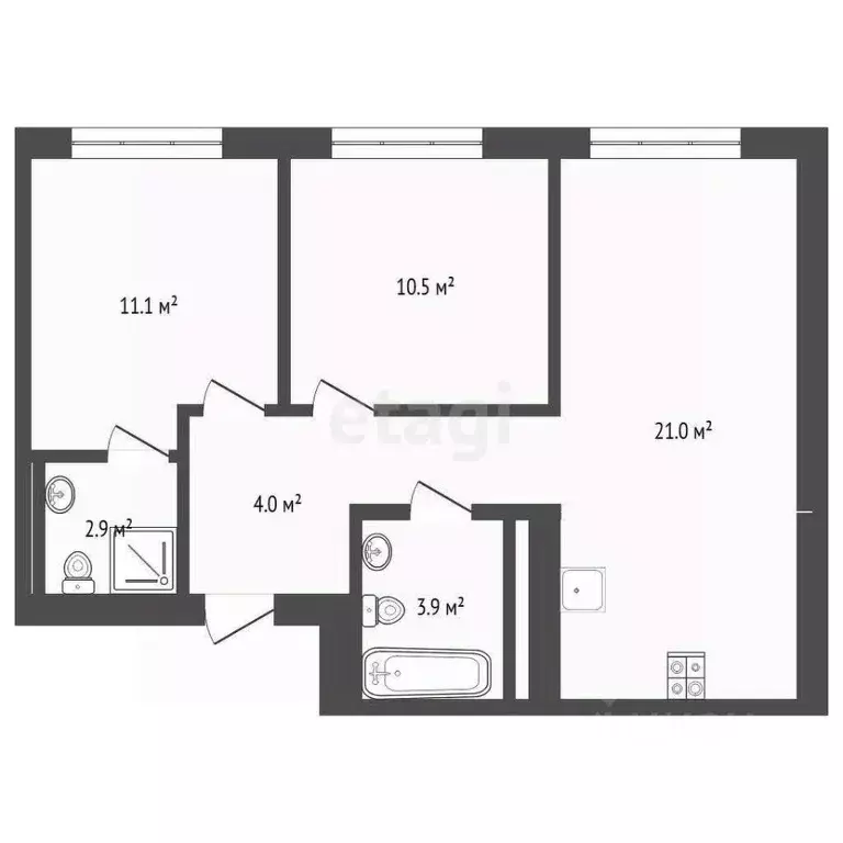2-к кв. Тюменская область, Тюмень ул. Ветеранов Труда, 36к1 (57.7 м) - Фото 2