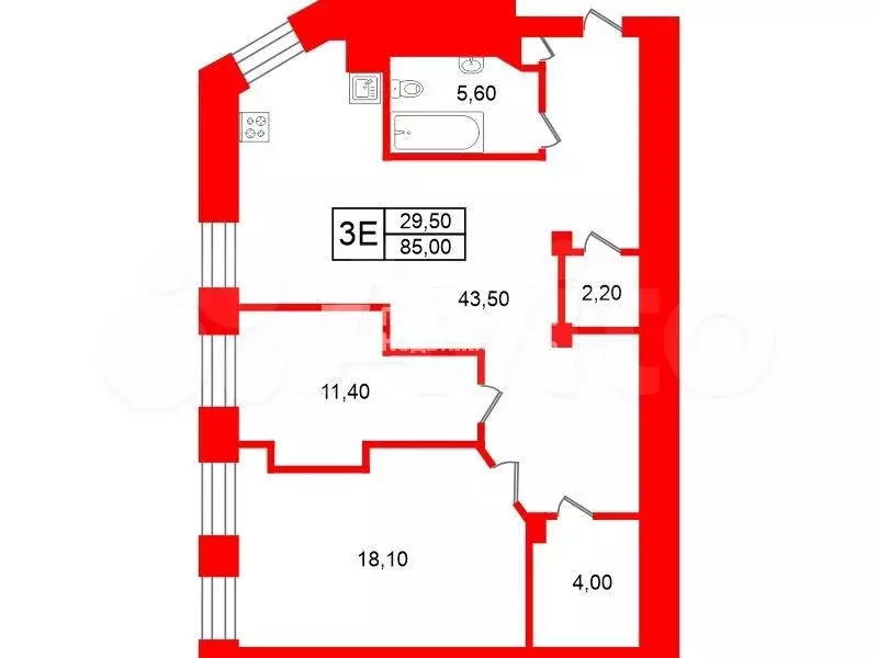 2-к. квартира, 85 м, 4/5 эт. - Фото 0