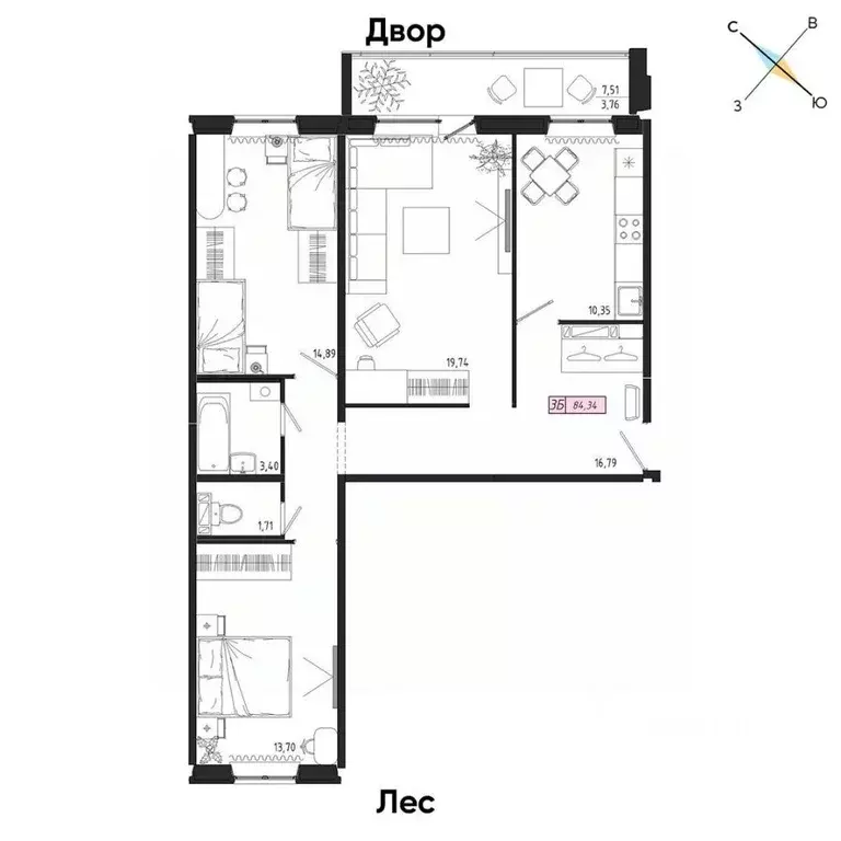 3-к кв. Томская область, Томск тракт Иркутский, 185Б (84.34 м) - Фото 0