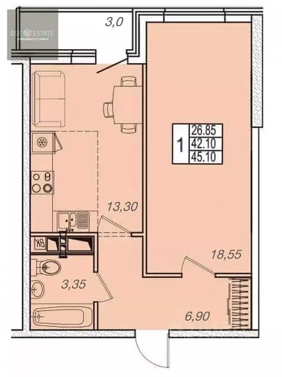 1-к кв. краснодарский край, анапа ул. омелькова, 93 (45.0 м) - Фото 0