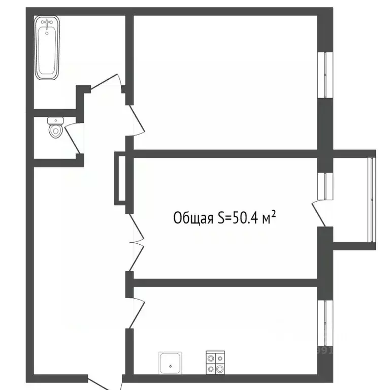 2-к кв. Томская область, Томск ул. Тимакова, 4 (50.4 м) - Фото 1