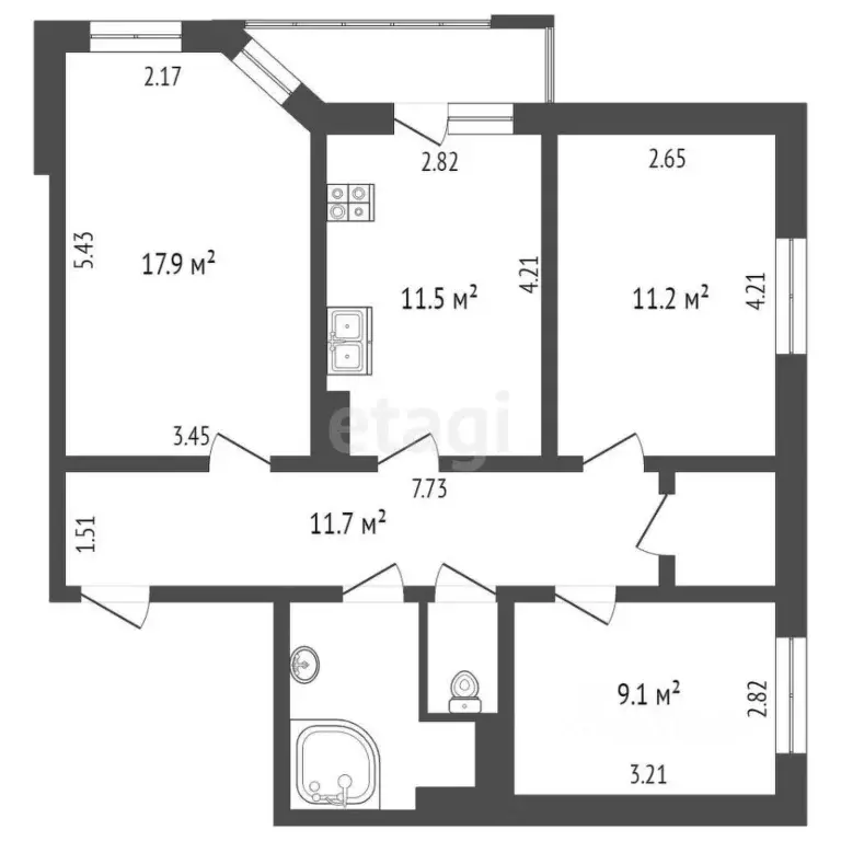 3-к кв. Ханты-Мансийский АО, Сургут просп. Ленина, 33 (70.3 м) - Фото 0