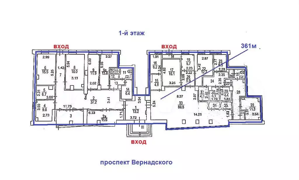 Первая линия 361 метр в один уровень на 1 этаже - Фото 0