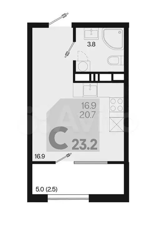 Квартира-студия, 23,2м, 12/18эт. - Фото 1