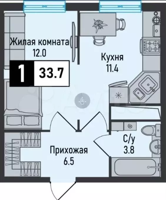 1-к. квартира, 33 м, 5/8 эт. - Фото 0