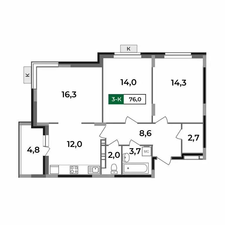 3-комнатная квартира: Ковров, микрорайон Солнечный (76 м) - Фото 0
