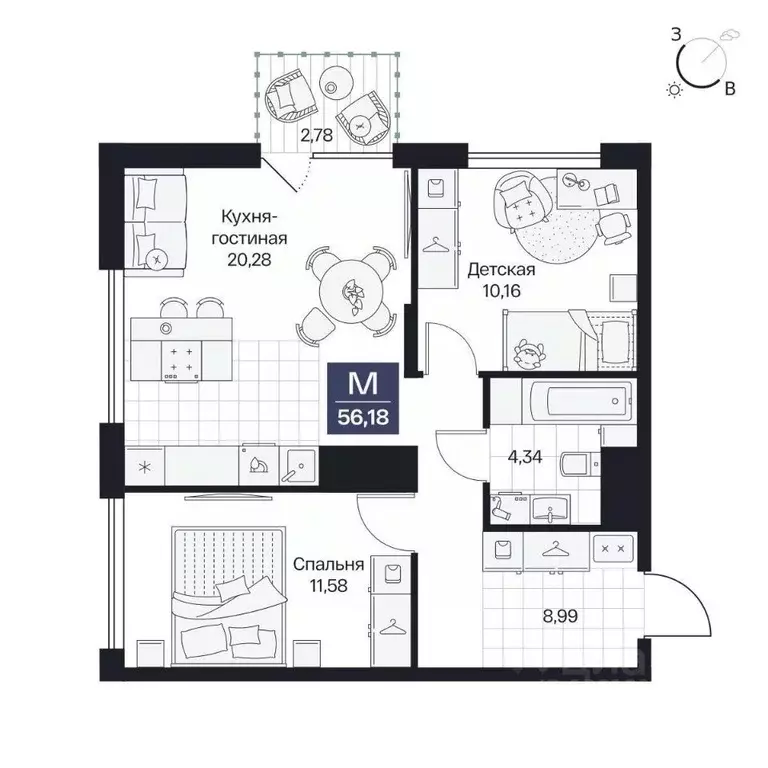 2-к кв. Волгоградская область, Волгоград просп. Имени В.И. Ленина, 59Г ... - Фото 1