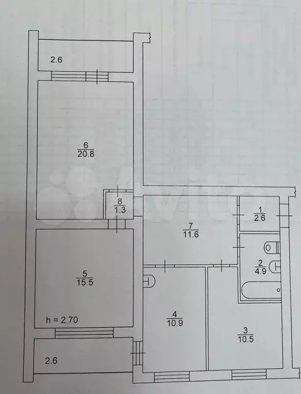 3-к. квартира, 83,3 м, 6/6 эт. - Фото 0