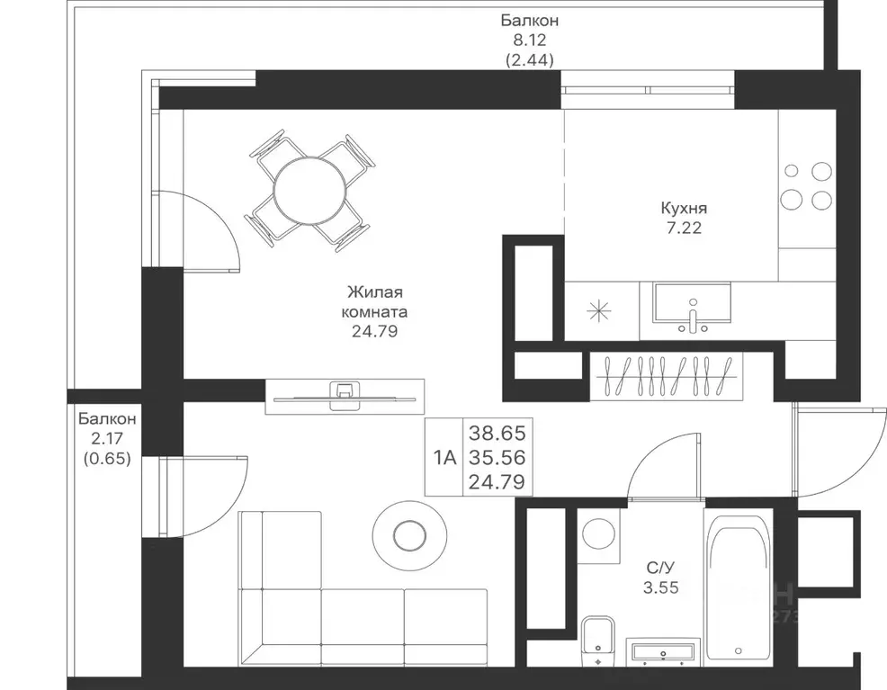 1-к кв. Татарстан, Казань Мой Ритм жилой комплекс (38.65 м) - Фото 1