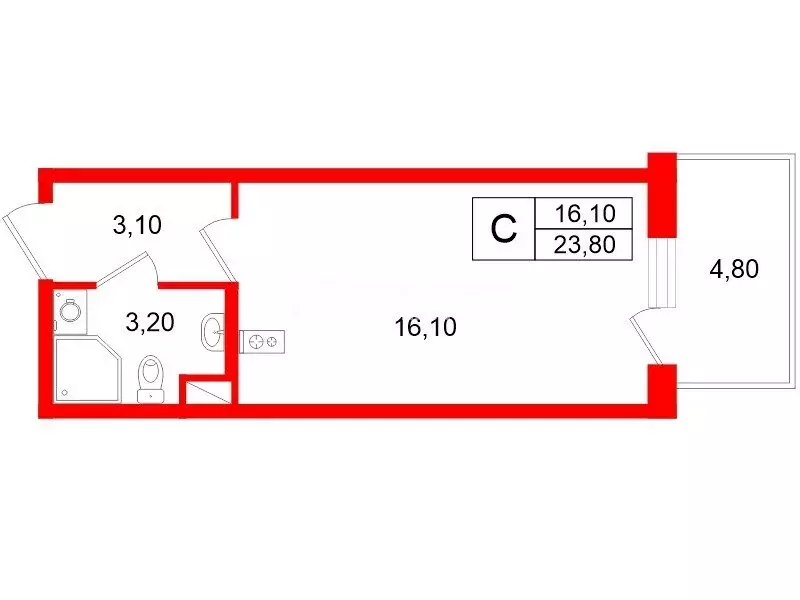 Квартира-студия: Санкт-Петербург, Суздальское шоссе, 22к3 (23.8 м) - Фото 1