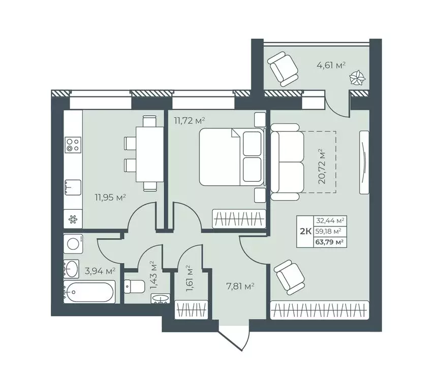 2-комнатная квартира: Павловск, улица Свободы, 29 (63.79 м) - Фото 1