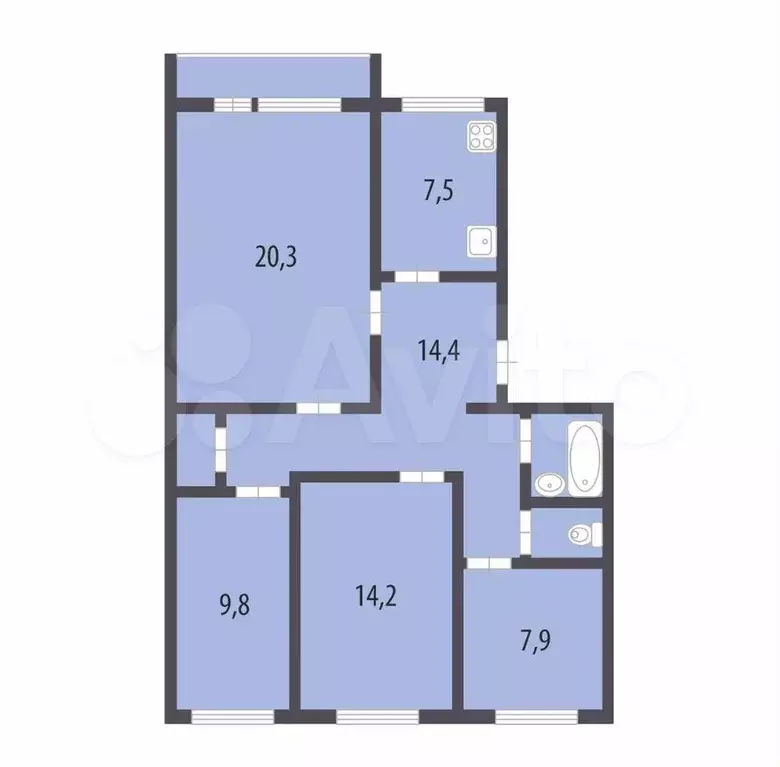 4-к. квартира, 79,9 м, 4/5 эт. - Фото 0