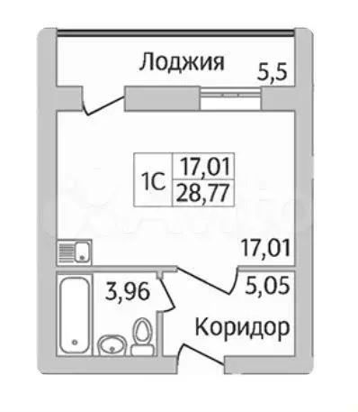 Квартира-студия, 28,8 м, 8/12 эт. - Фото 0