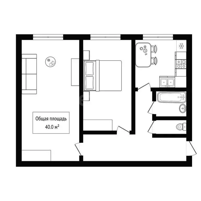 2-комнатная квартира: Евсино, улица Гагарина, 41 (40 м) - Фото 0