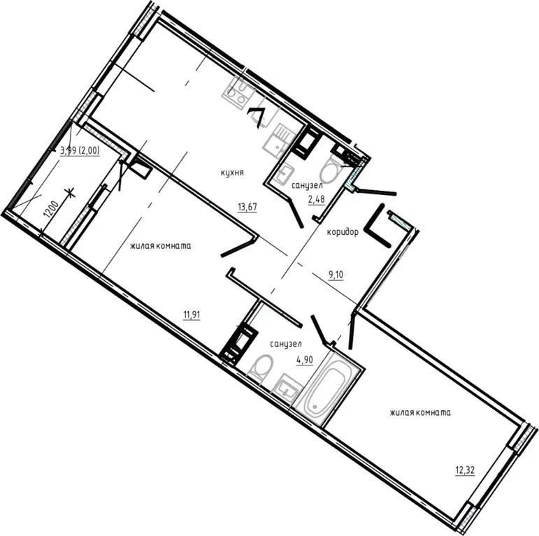 Продаётся 2-к квартира, 56.38 м - Фото 1