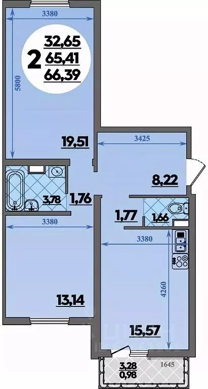 2-к кв. Адыгея, Майкоп  (66.39 м) - Фото 1