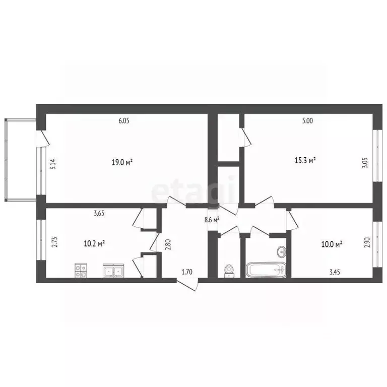 3-к кв. Ямало-Ненецкий АО, Новый Уренгой Восточный мкр, 1/1 (69.1 м) - Фото 2
